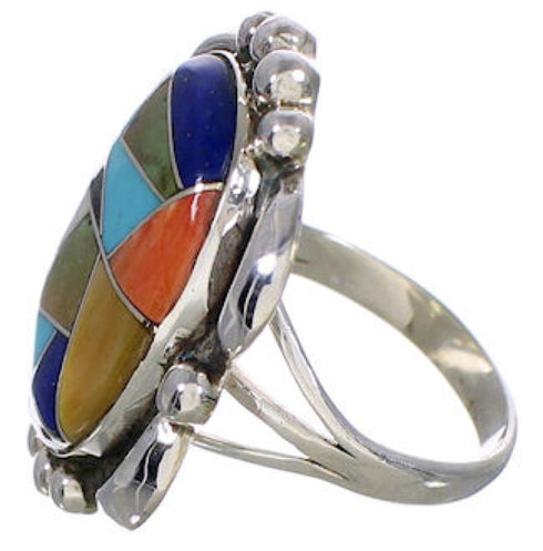 Multicolor Inlay Sterling Silver Jewelry Ring Size 5-3/4 UX33635